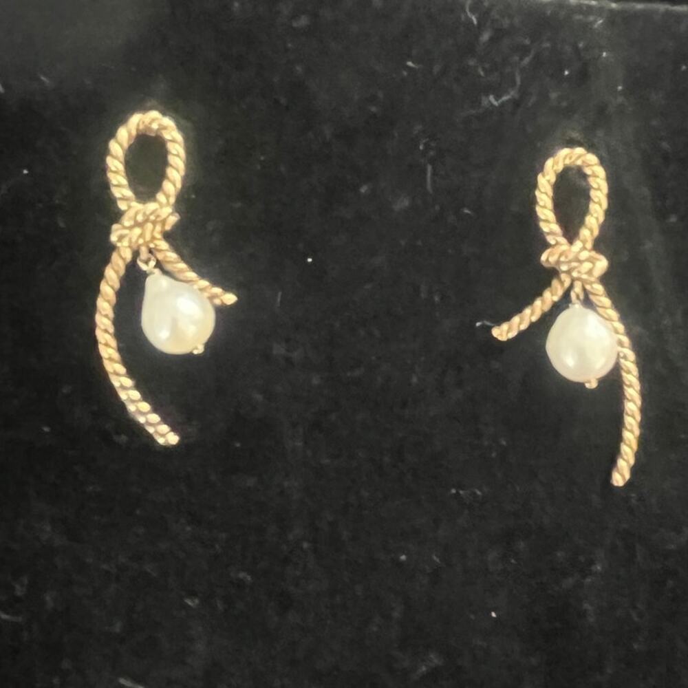 Golden Rope & Pearl Nautical Style 1 3/4" Post Earrings